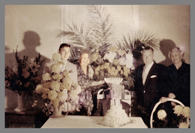 Walter G & Mabel Wood 50th Wedding Anniversary (grandson Walter on left, son Cliff and his wife Saidee on right)